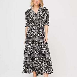 Max Studio Black and White Floral Midi Dress